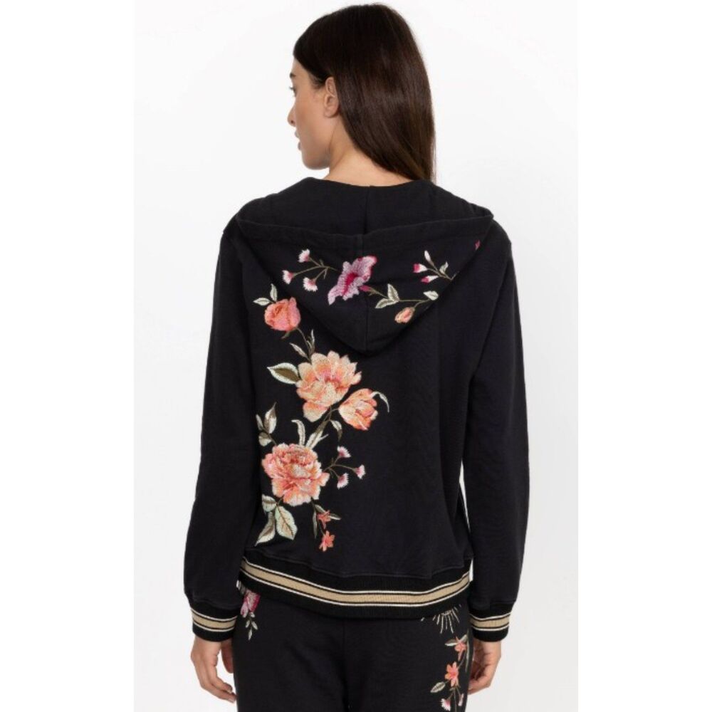 Johnny Was Vienna Pullover Floral Embroidered Hoodie Sweatshirt in Black size M - Picture 3 of 14